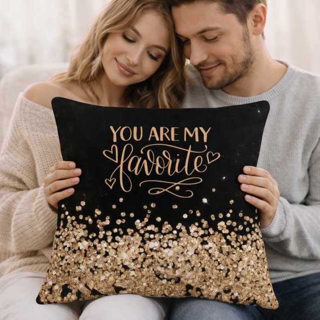 Du är min favorit svarta och guld glitter Romanti Kudde (Skapare uppladdad)