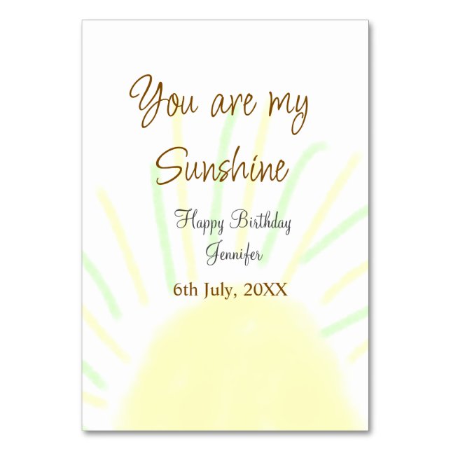 Du är min gult för solskensfärgad pastellfödelseda bordsnummer (Framsidan)