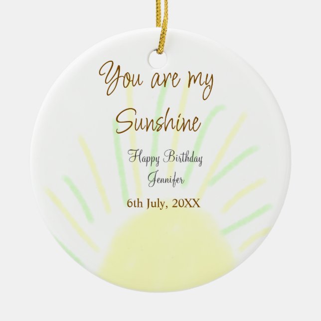 Du är min gult för solskensfärgad pastellfödelseda julgransprydnad keramik (Framsidan)