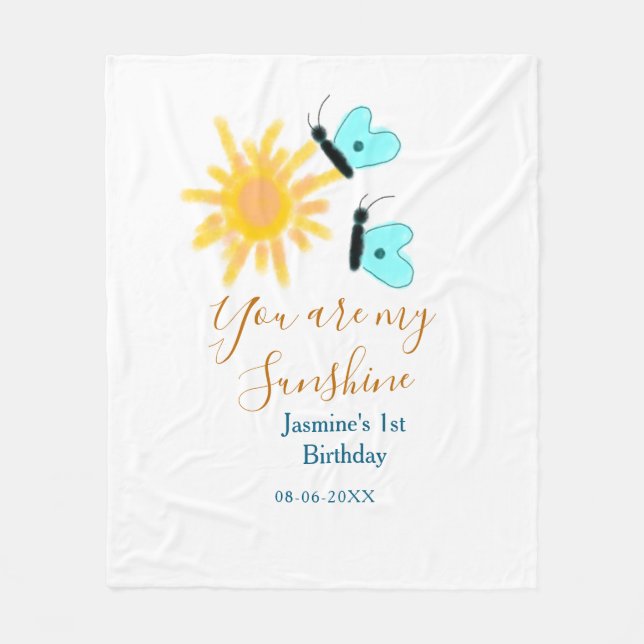 Du är min gult orange sol blå butterf fleecefilt (Framsidan)