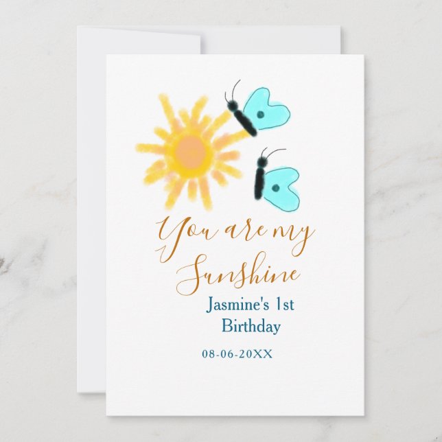 Du är min gult orange sol blå butterf inbjudningar (Framsida)