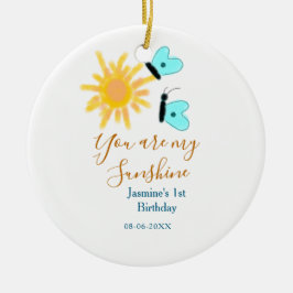 Du är min gult orange sol blå butterf julgransprydnad keramik