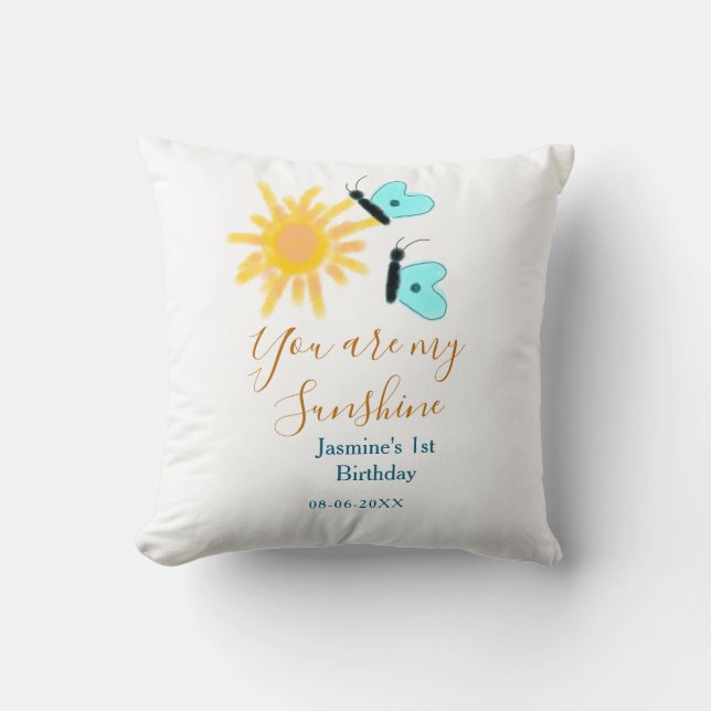 Du är min gult orange sol blå butterf kudde (Framsida)