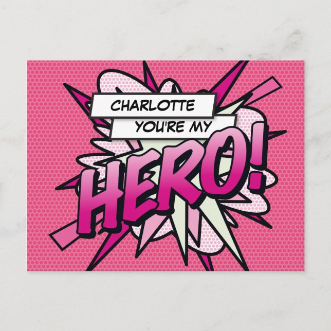Du är min HERO-Roligt Retro Tecknad Bok-poppart Vykort (Framsida)