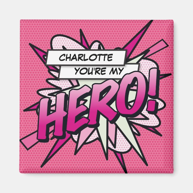 Du är min HERO Roligt Retro Tecknad Rosa Bok Magnet (Framsidan)