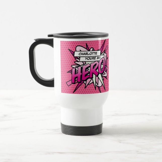 Du är min HJÄLTE Rolig Retro Serietidning Popkonst Resemugg (Vänster)
