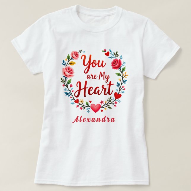 Du är min hjärt-romska Blommigt på vitt T Shirt (Design framsida)