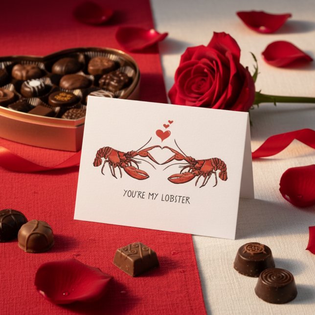 Du är min hummer kärlek romantik Alla hjärtans dag Kort (Cute You're My Lobster Card  for Valentine's Day. Two Red Lobsters Forming a Heart with their Claws.)