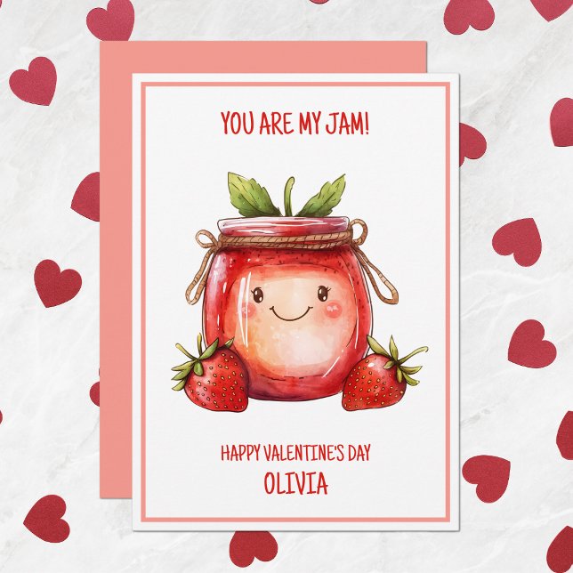 Du Är Min Jam Söta Jordgubbar Barn Valentine Julkort (You Are My Jam Cute Strawberries Kids Valentine Holiday Card)