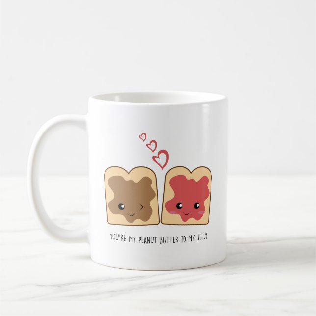 Du är min Peanut Butter till min Jelly Kawaii Cute Kaffemugg (Vänster)