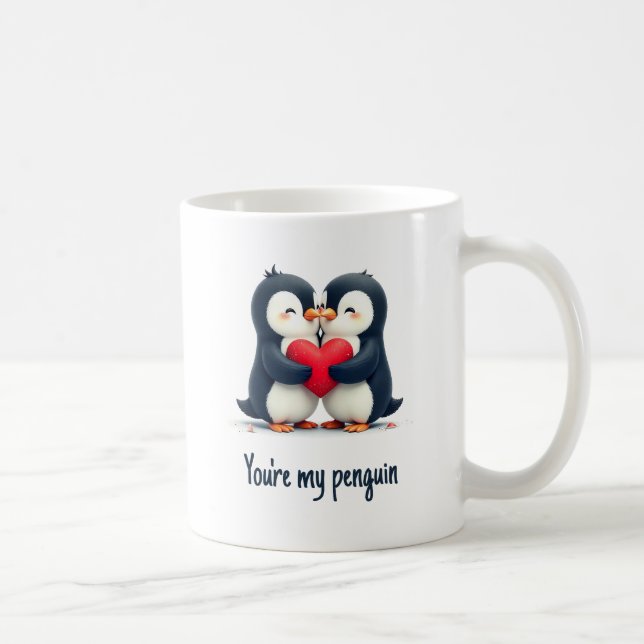 Du är min Penguin Kopp - Cute Penguin Kissing Mugg (Höger)
