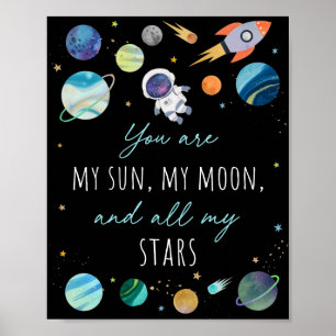 Du är min Sol Måne Stars Space Blue & Guld Poster