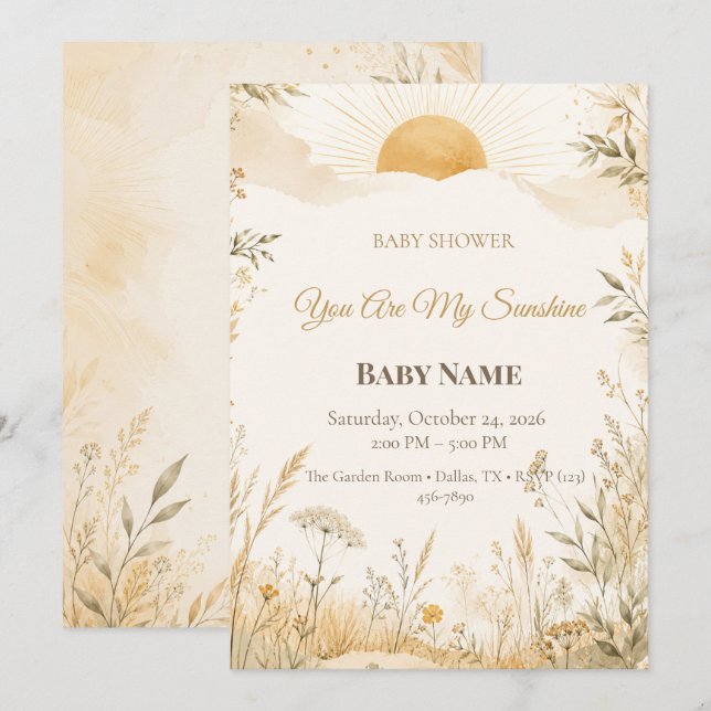 Du Är Min Solsken Baby Shower  | Minimal Boho Inbjudningar (Fram/baksida)