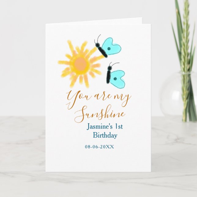 Du är min solsken gula orange sol blå fjäril kort (Framsida)