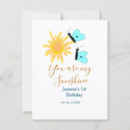 Du är min solsken gula orange sol blå fjäril vykort