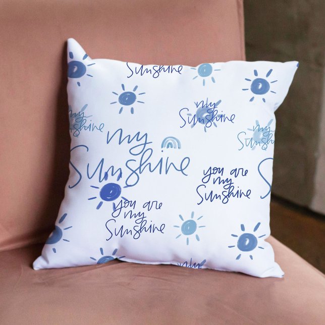 Du är min solsken i blå Reversible Kudde (You Are My Sunshine in Blue Reversible Throw Pillow)
