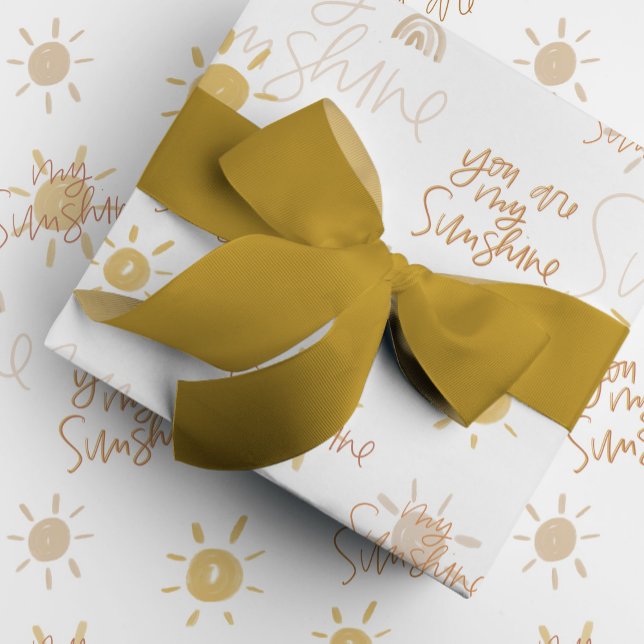 Du är min solsken i Gult Presentpapper (Yellow You Are My Sunshine watercolor and hand lettered gift wrapping paper.)