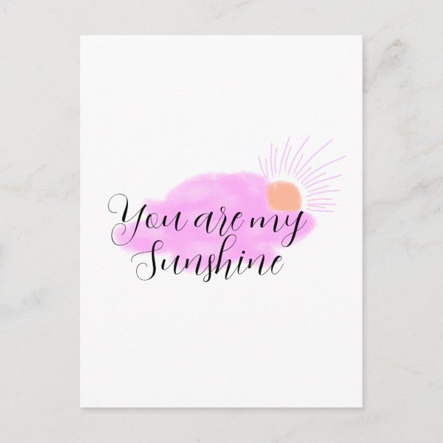 du är min solsken rosa lila solstrålar moln vykort (Framsida)