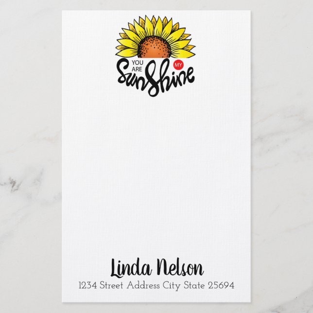 Du är min solsken Solros Personlig Brevpapper (Framsida)
