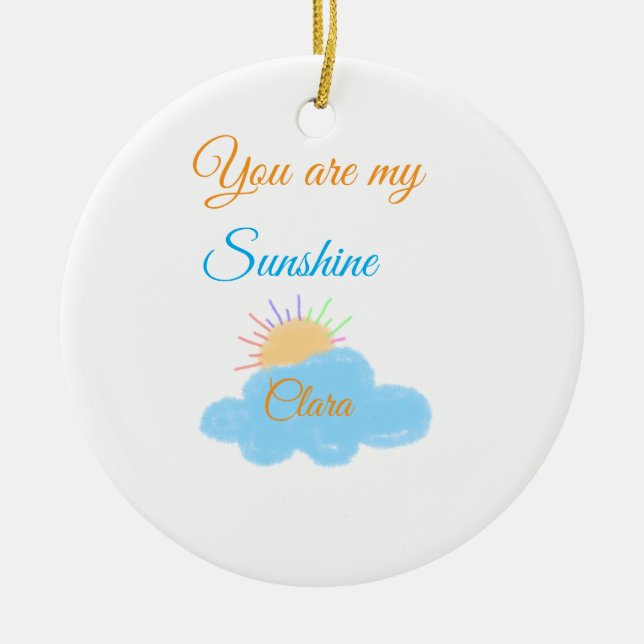 Du är min solskensfärgade gult orange sol rockmoln julgransprydnad keramik (Framsidan)