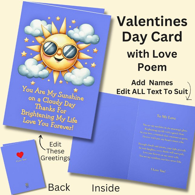 Du är min solskin och Kärlek Dikt på en Valentines Kort (Skapare uppladdad)