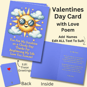 Du är min solskin och Kärlek Dikt på en Valentines Kort