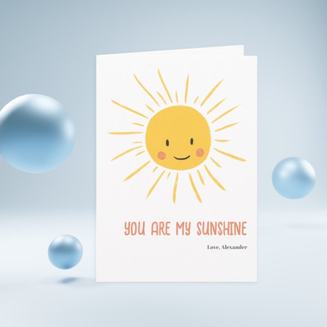 Du är min solskint Cute Sol redigerbara årsdag Kort (You Are my Sunshine with Love Cute Anniversary Card with a Sun Smiling)