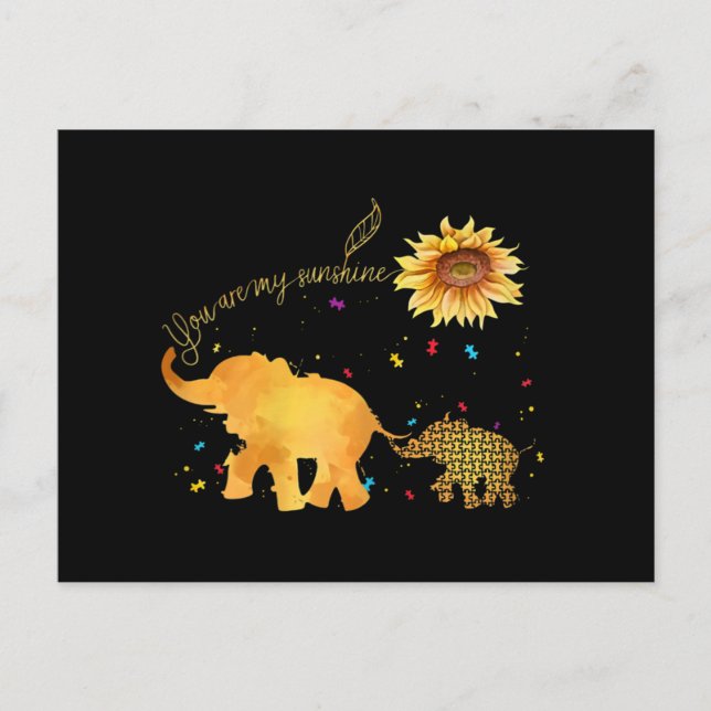 Du är min solsolros Elephant Autism Vykort (Framsida)