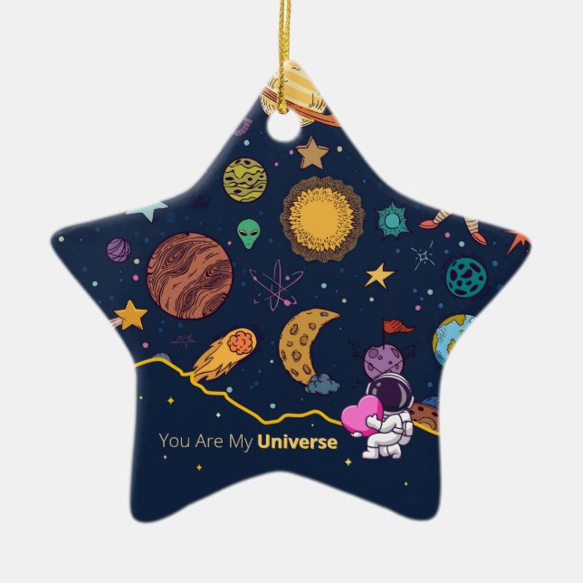 Du är min universum - Cute Rymden Kärlek Julgransprydnad Keramik (Framsidan)