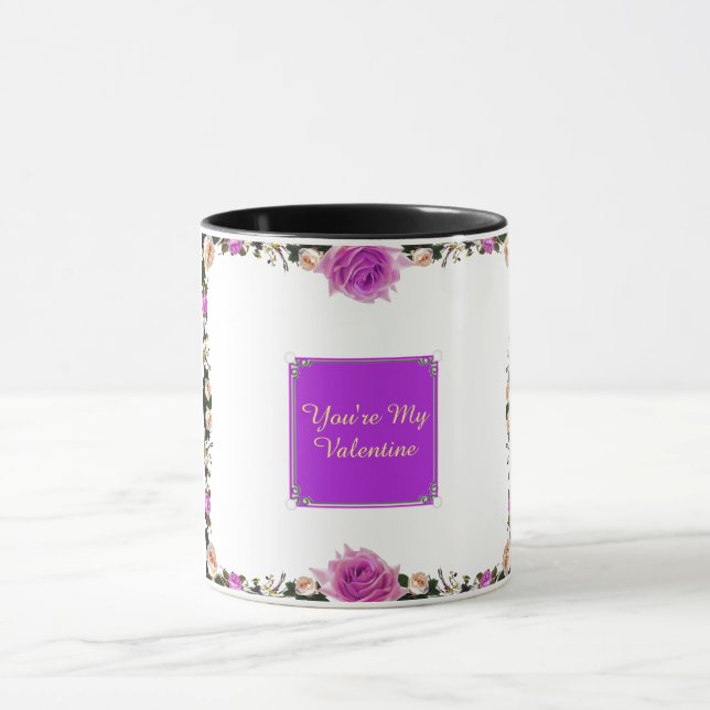 Du är min Valentine Lila Flower Coffee Mugg (Center)