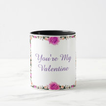 Du är min Valentine Lila Flower Coffee Mugg