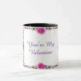 Du är min Valentine Lila Flower Coffee Mugg