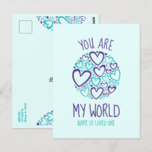 Du Är Min Värld Blå Lila Hjärtan för Närstående