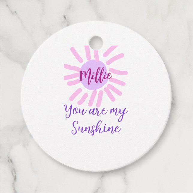 Du är mina solstrålar i lila rosa pastel sol gåvor etiketter (Framsida)