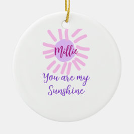 Du är mina solstrålar i lila rosa pastel sol julgransprydnad keramik