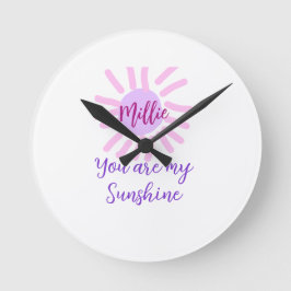 Du är mina solstrålar i lila rosa pastel sol rund klocka