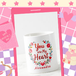 Du är mitt hjärta Romantiska blommor på vit Kaffemugg