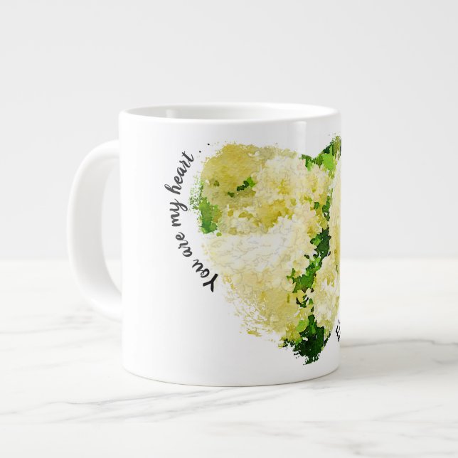 Du är mitt hjärta. . . White Annabelle Hydrangeas Jumbo Mugg (Framsida vänster)