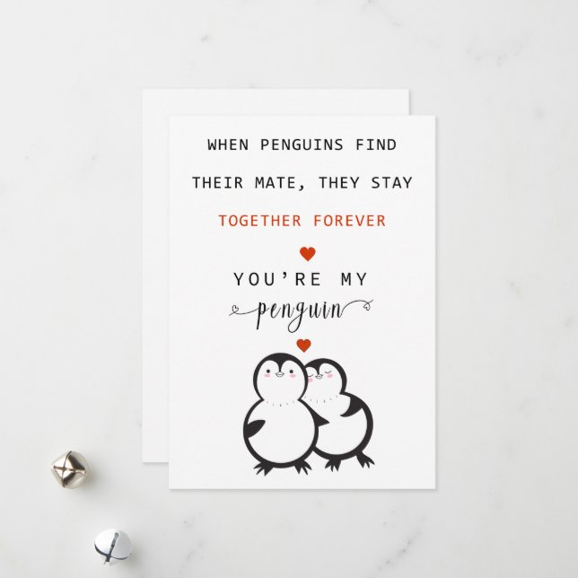 Du är mitt Penguin Valentine Day Greeting Card Julkort (Fram/Back In Situ)