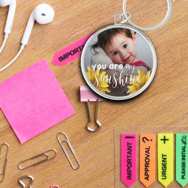 Du är mitt solskenssolrosfoto i Gulten Rund Silverfärgad Nyckelring (You Are My Sunshine Cute Yellow Sunflower Photo Keychain)