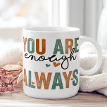 "Du är nog. Alltid" Retro Grunge Brev Kaffemugg<br><div class="desc">Ge dig på morgonen med "du är tillräckligt. Alltid" Retro Grunge Brev Coffee Mugg. Mugg har en djärv och nedtryckt typografisk utformning och är både snyggt och inspirerande. Den bakåtsträvande estetiken tillför en unik, edgy vibe, medan det hjärtliga budskapet fungerar som en daglig påminnelse om egenvärde. Det är perfekt för...</div>