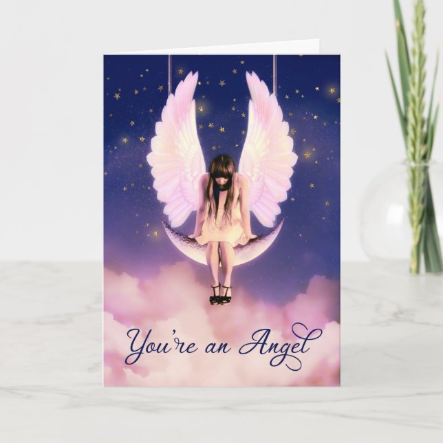 Du är och Angel Celestial Swinging på Måne Tack Kort (Framsida)