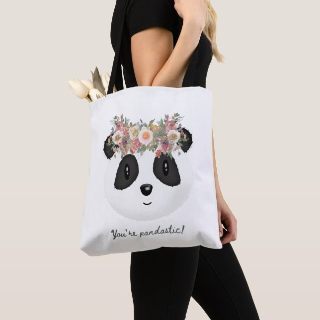 Du är pandastisk! Cute Panda Bear Tote Bag Tygkasse (Närbild)