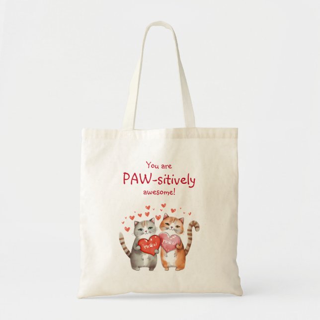 Du är Pawsitive Fantastisk Red and Rosa Cat Tygkasse (Framsidan)