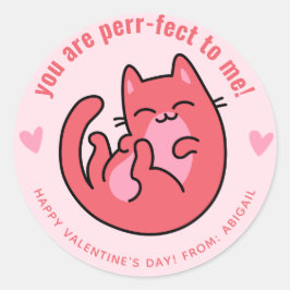 Du är perfekt! Cute Cat Classroom Valentine Runt Klistermärke