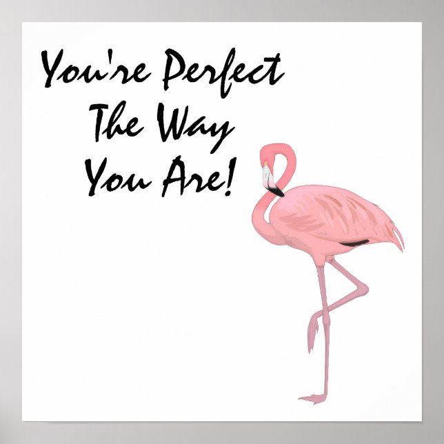 Du är perfekt Flamingo Acceptans Affirmation Poster (Framsidan)