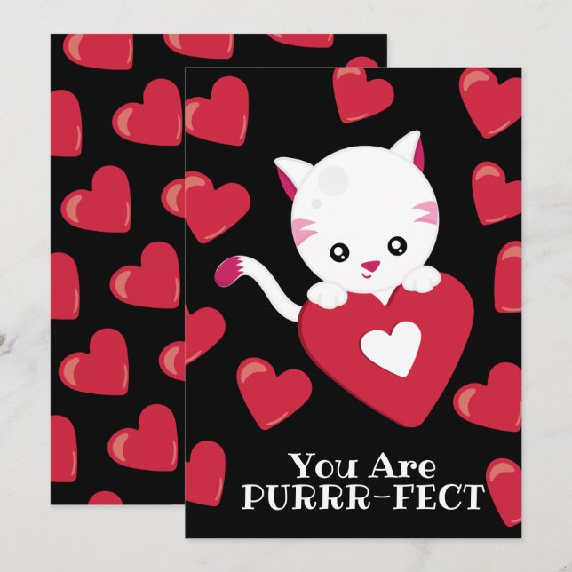 Du Är Perfekt Liten Katt Röda Hjärtan Mönster Alla Julkort (Fram/baksida)