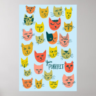 Du är Purrfect! Färgrik galen kattillustration Poster
