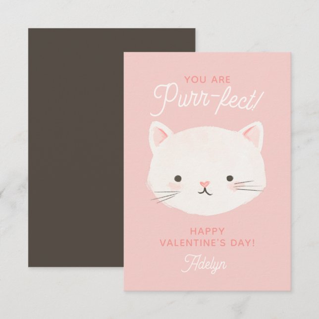 Du är Purrfect Kitty Cat Klassrumsvalentinsdag Anteckningskort (Fram/baksida)