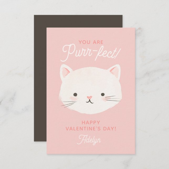 Du är Purrfekt Kitty Katt Klassrum Valentine Dag Anteckningskort (Fram/baksida)